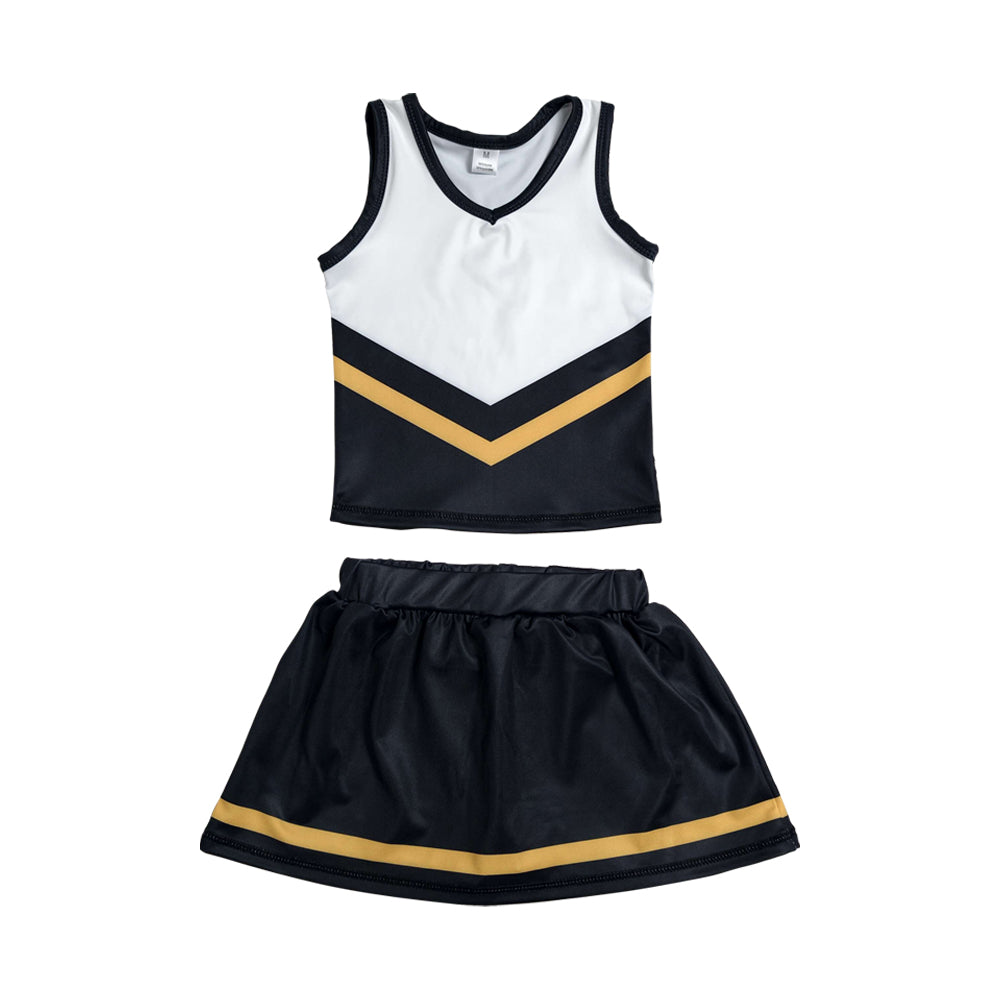 Athletic Black and gold Cheer Uniform Girls Cheerleading team sleeveless Skort Outfits GSD4201