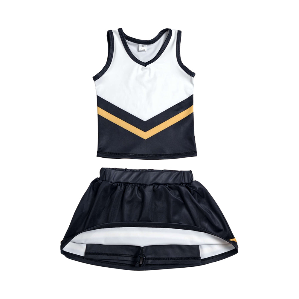 Athletic Black and gold Cheer Uniform Girls Cheerleading team sleeveless Skort Outfits GSD4201