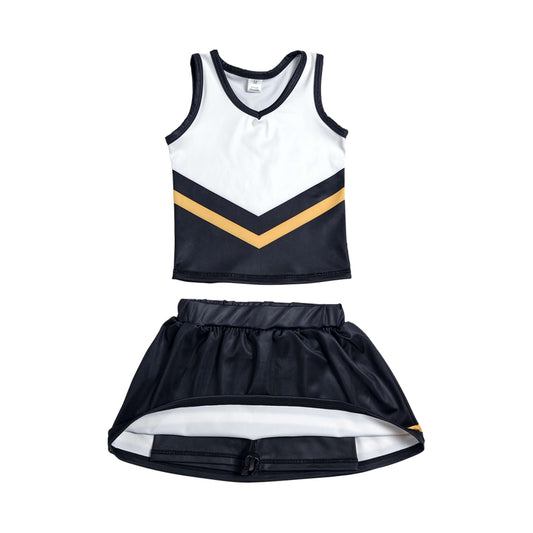 Athletic Black and gold Cheer Uniform Girls Cheerleading team sleeveless Skort Outfits GSD4201