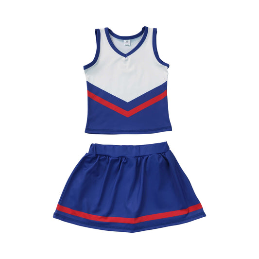 Athletic Blue Cheer Uniform Girls Cheerleading team sleeveless Skort Outfits GSD4202