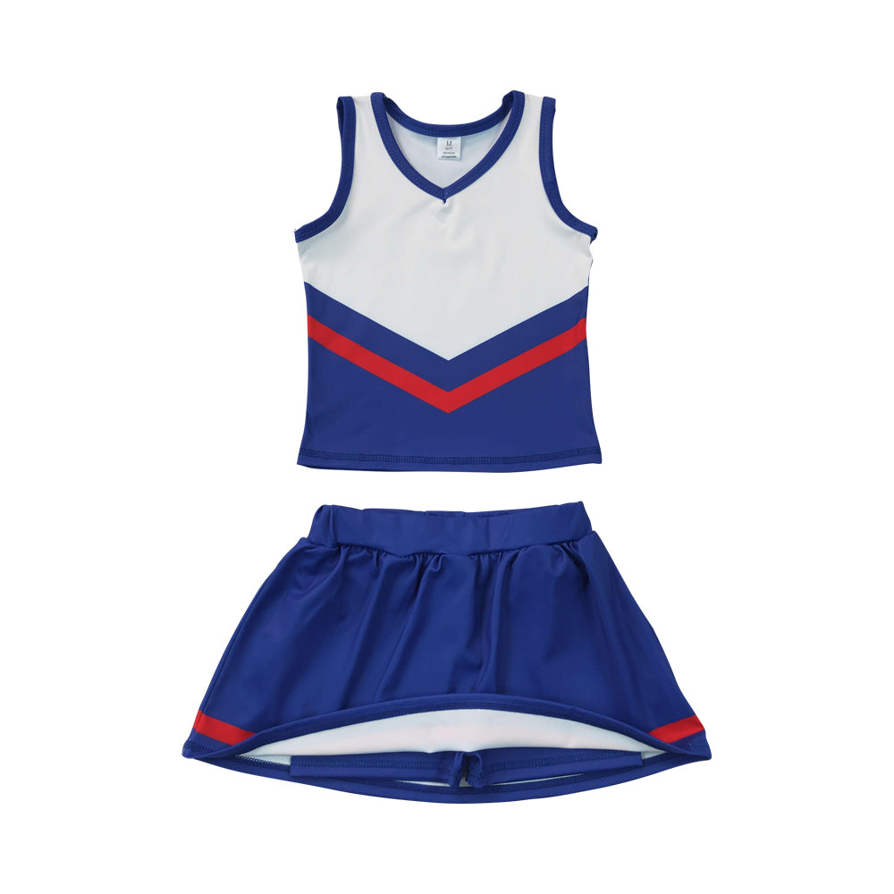 Athletic Blue Cheer Uniform Girls Cheerleading team sleeveless Skort Outfits GSD4202