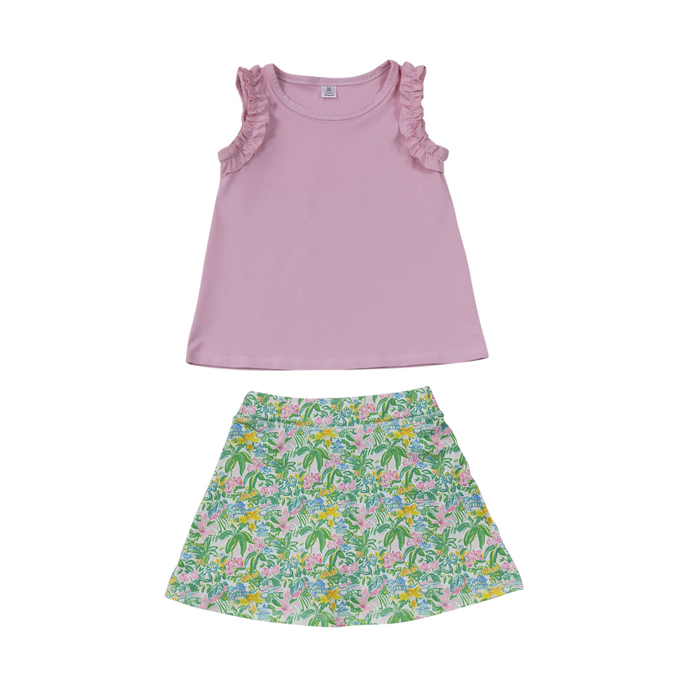Pink flowers sleeveless Skort Outfits GSD4217