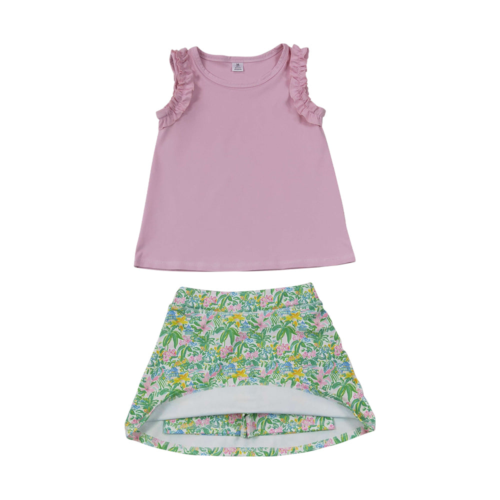 Pink flowers sleeveless Skort Outfits GSD4217