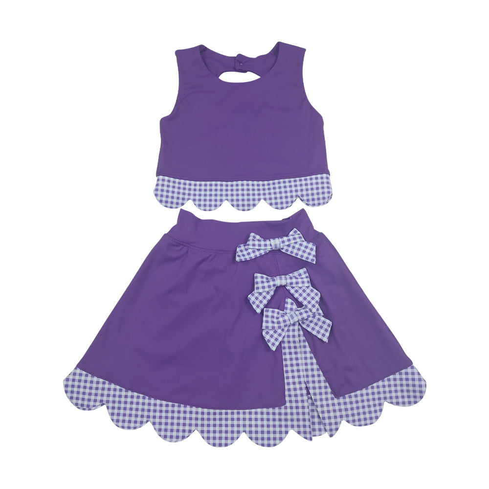 Athletic Purple Scalloped With Bow Skort Outfits GSD4225