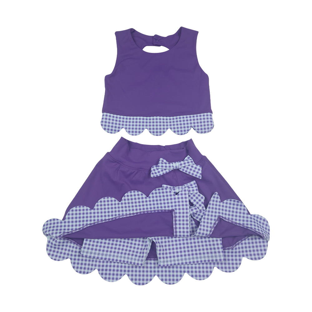 Athletic Purple Scalloped With Bow Skort Outfits GSD4225