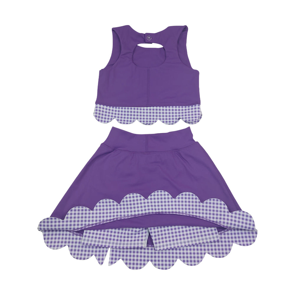 Athletic Purple Scalloped With Bow Skort Outfits GSD4225