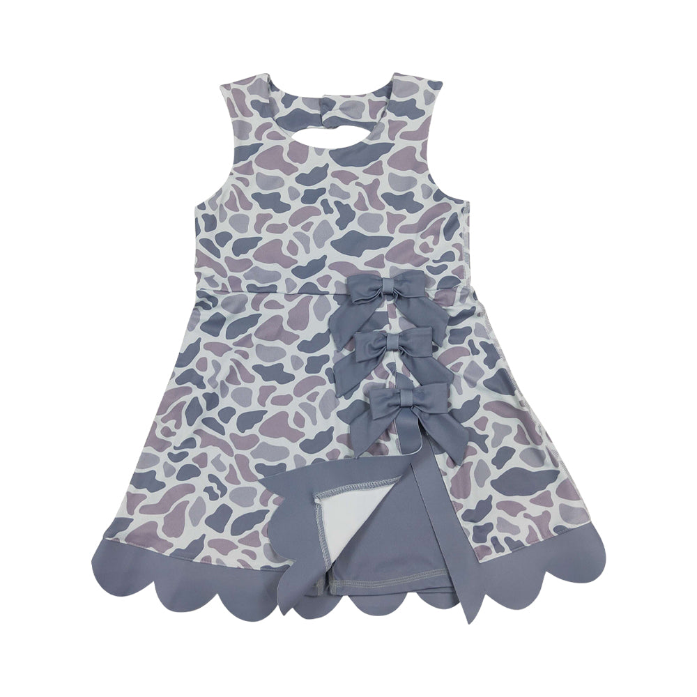 Athletic Gray Camo Scalloped With Bow Skort dress GSD4226