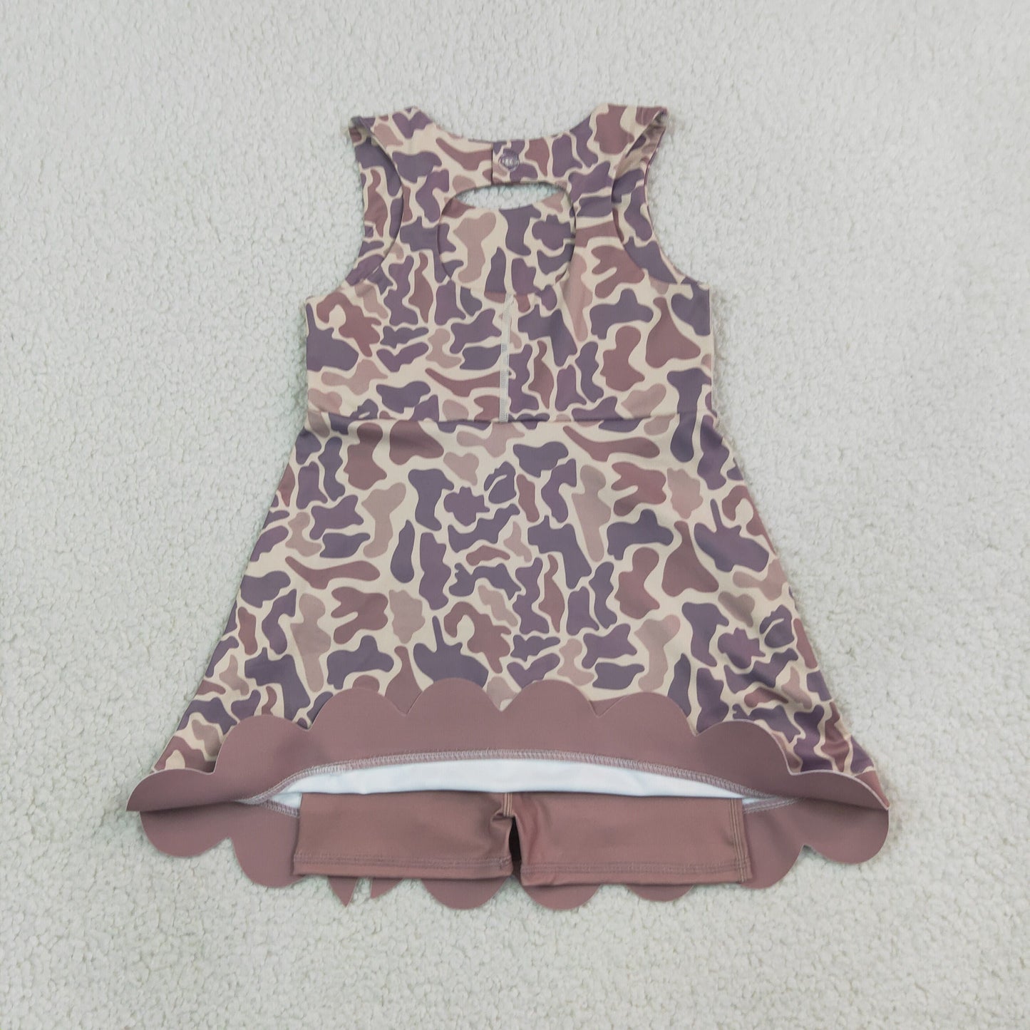 GSD4227 Hunting Camo Bows Scallop Edge Yoga Girl's Dress Onesie