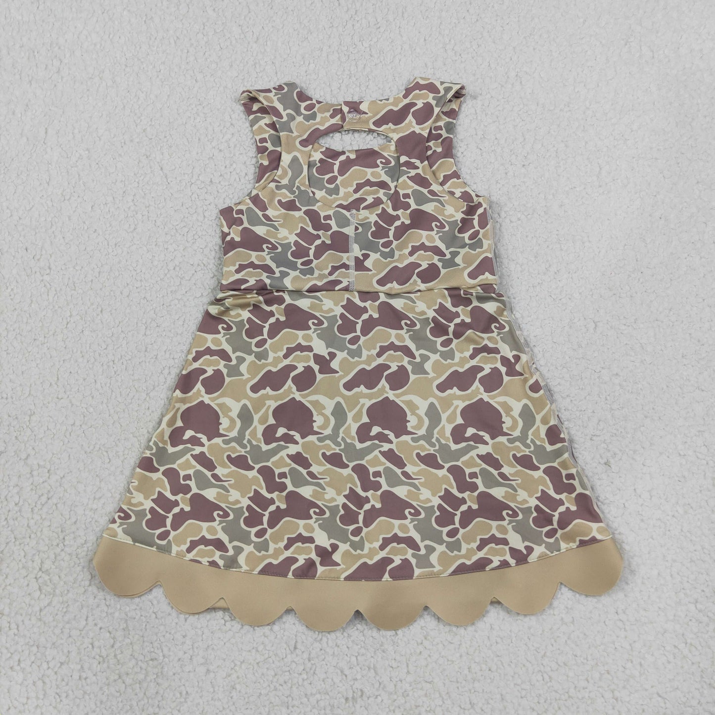 GSD4228 Hunting Camo Bows Scallop Edge Yoga Girl's Dress Onesie