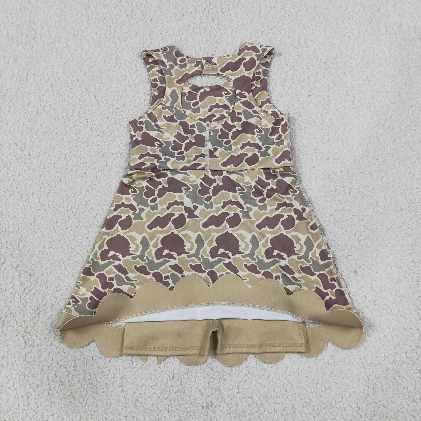 GSD4228 Hunting Camo Bows Scallop Edge Yoga Girl's Dress Onesie