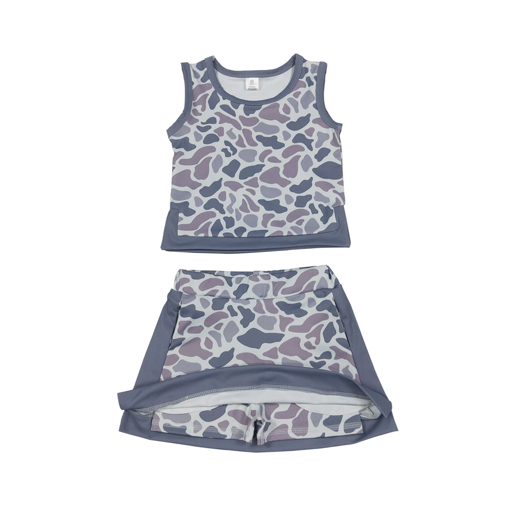 Athletic Grey Camo sleeveless Skort Outfits GSD4230