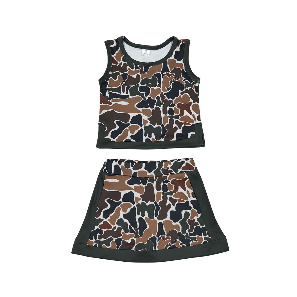 Athletic brown Camo sleeveless Skort Outfits GSD4233