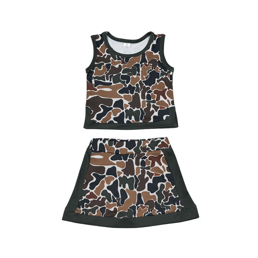 Athletic brown Camo sleeveless Skort Outfits GSD4233