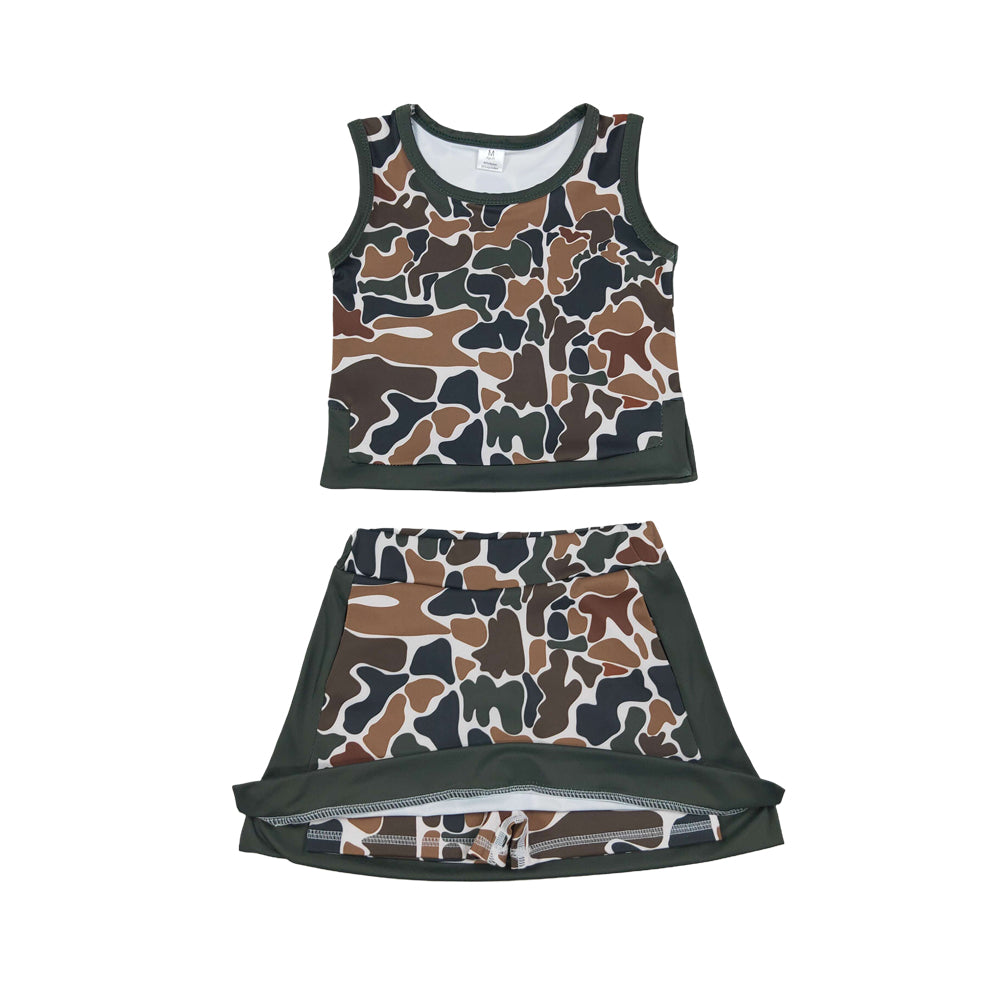 Athletic brown Camo sleeveless Skort Outfits GSD4233