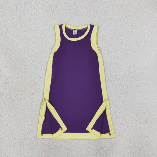 GSD4253 Solid Color Yellow Purple Yoga Girl's Dress