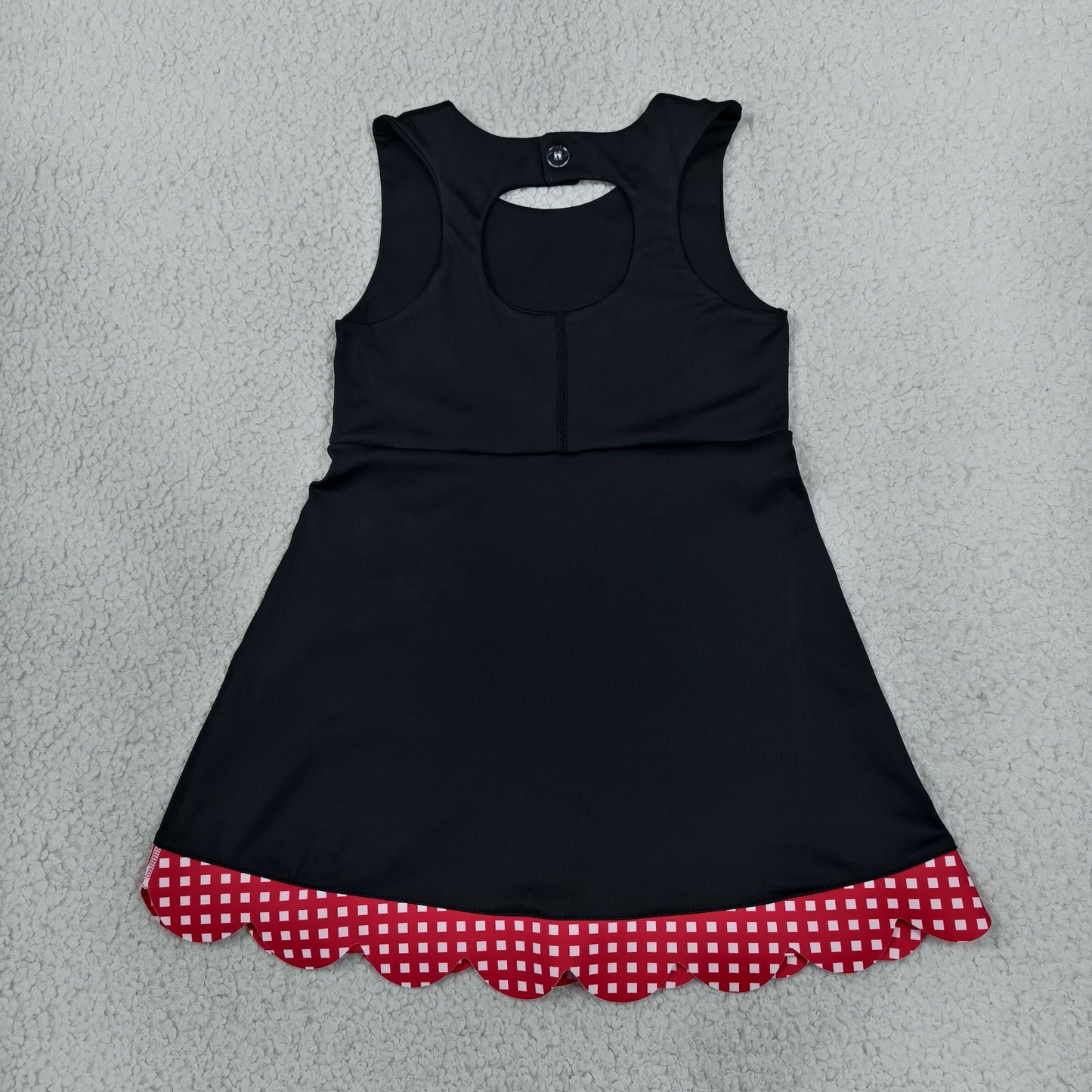GSD4263 Red Plaid Black Scallop Edge Yoga Girl's Dress Onesie