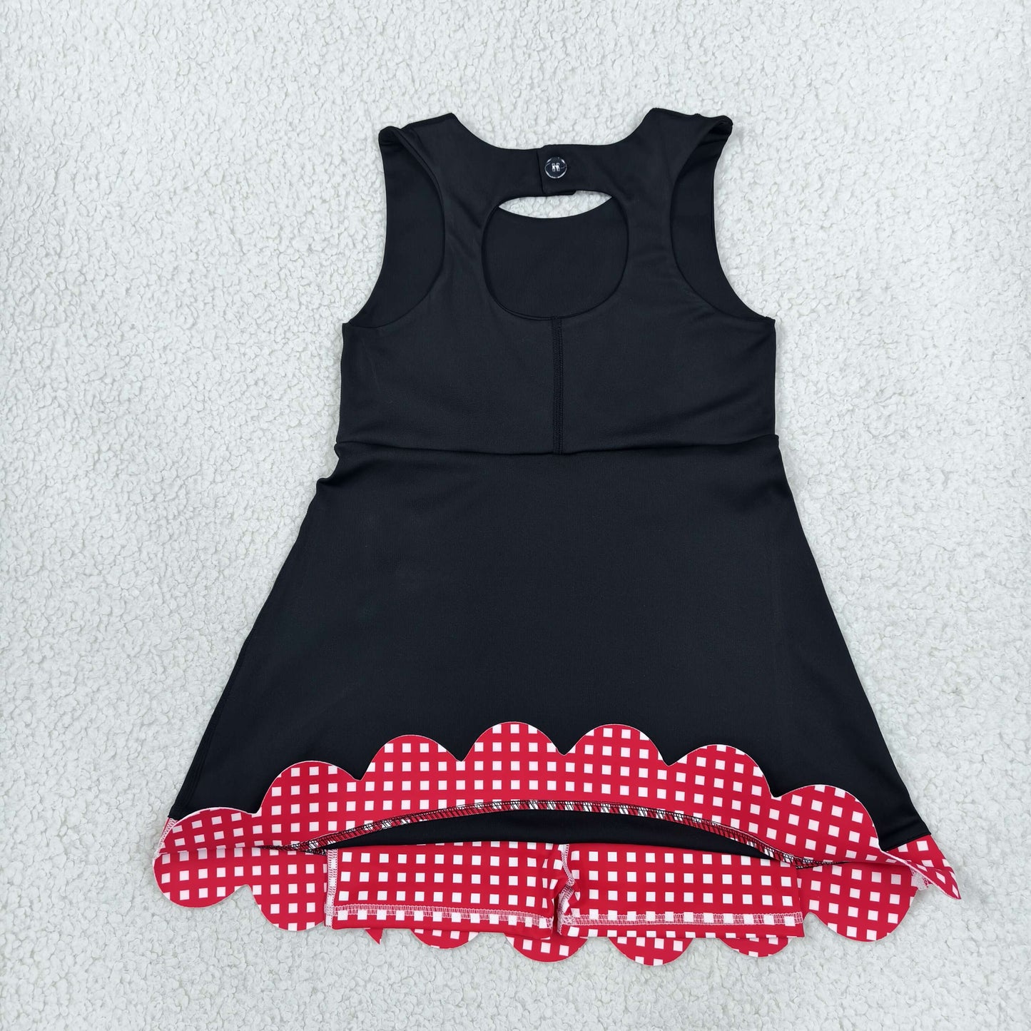 GSD4263 Red Plaid Black Scallop Edge Yoga Girl's Dress Onesie