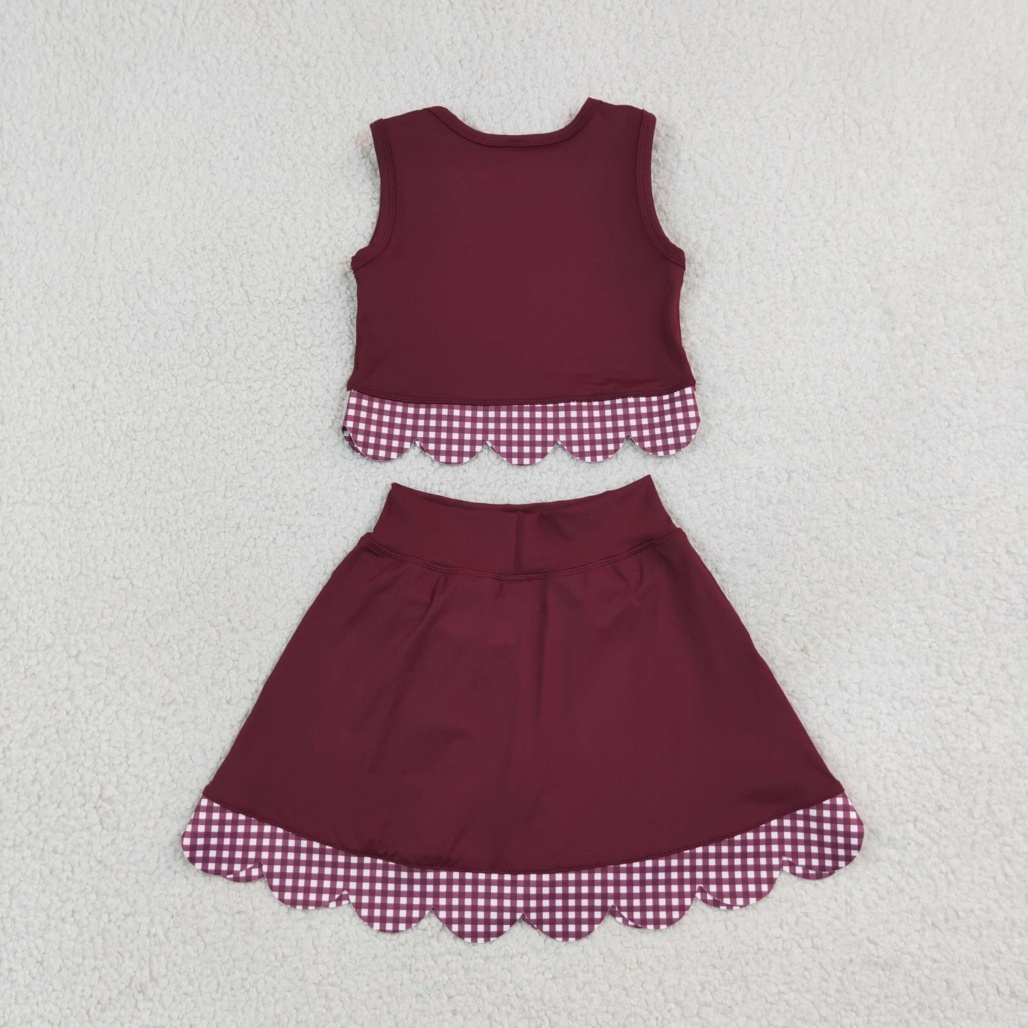 GSD4266 Red Plaid Bows Scallop Edge Yoga Girls Skorts Set