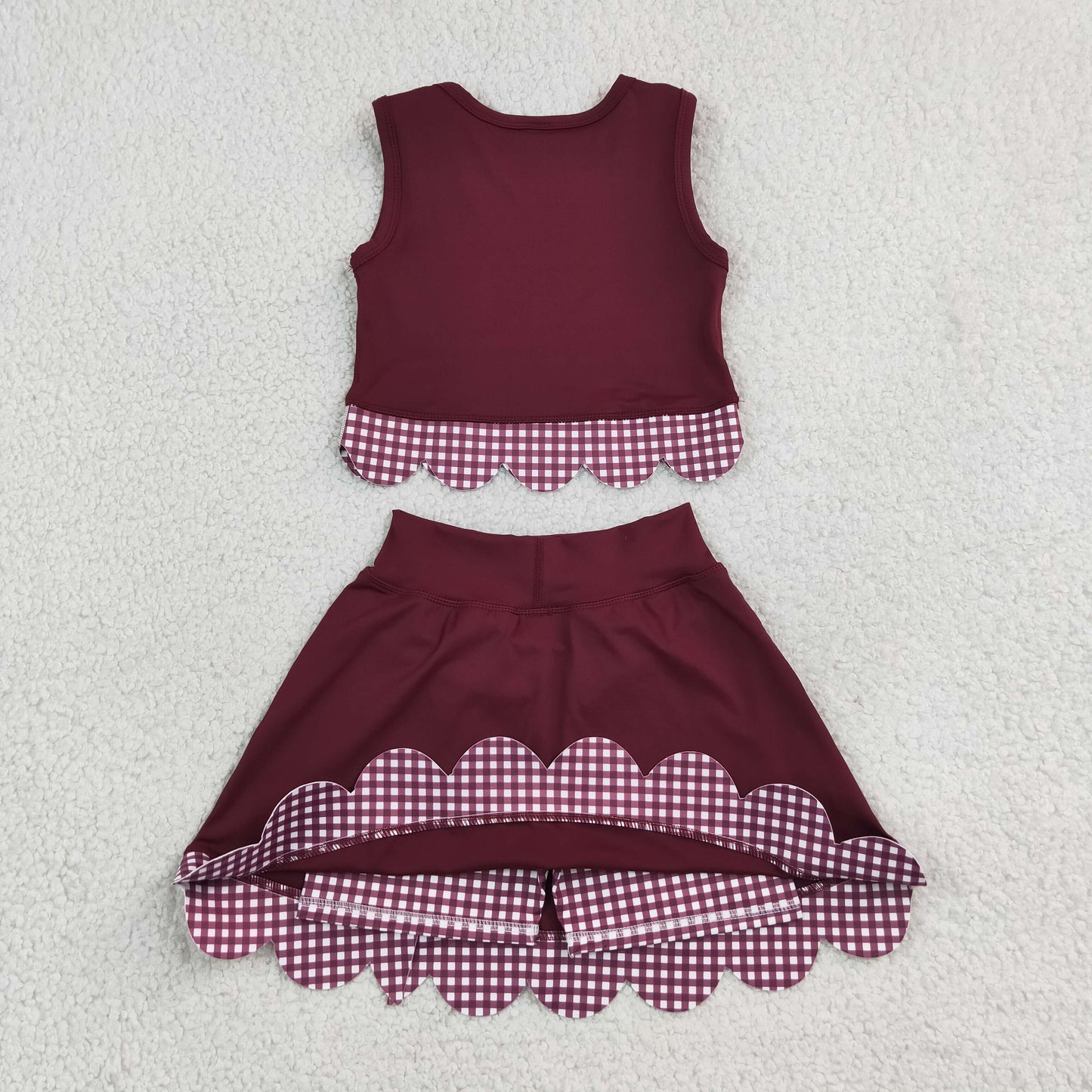 GSD4266 Red Plaid Bows Scallop Edge Yoga Girls Skorts Set