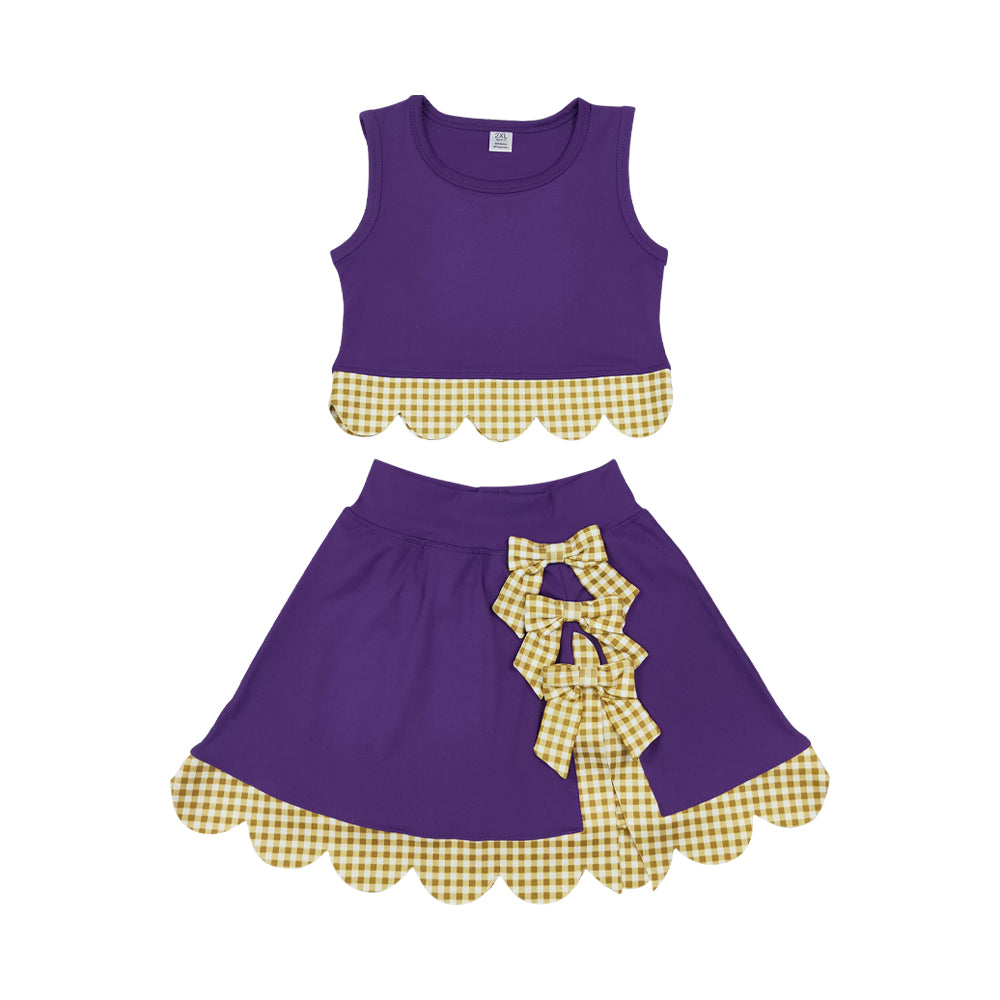 Athletic Purple Scalloped With Bow Skort Outfits GSD4267