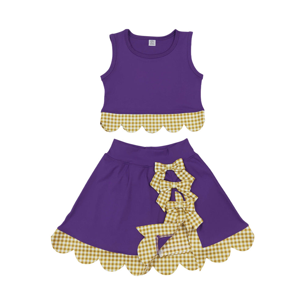 Athletic Purple Scalloped With Bow Skort Outfits GSD4267