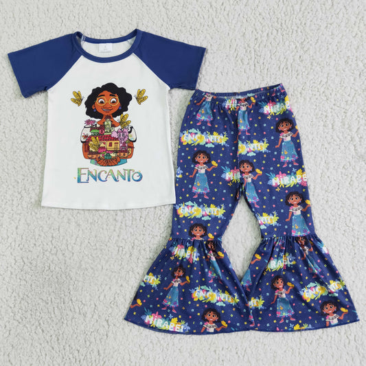 blue cartoon bell pants girls set