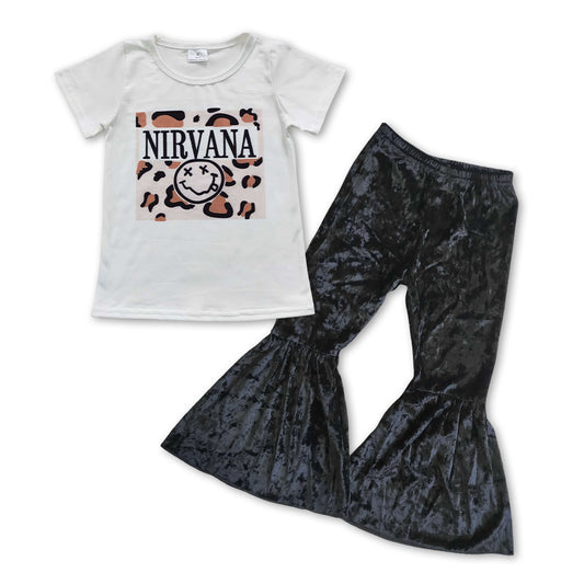 Leopard Smile black velvet Girls Set