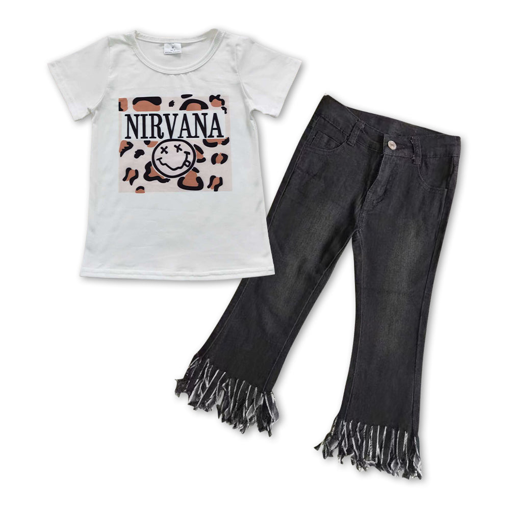 Smlie Print Baby shirt + Balck Tassel Jeans