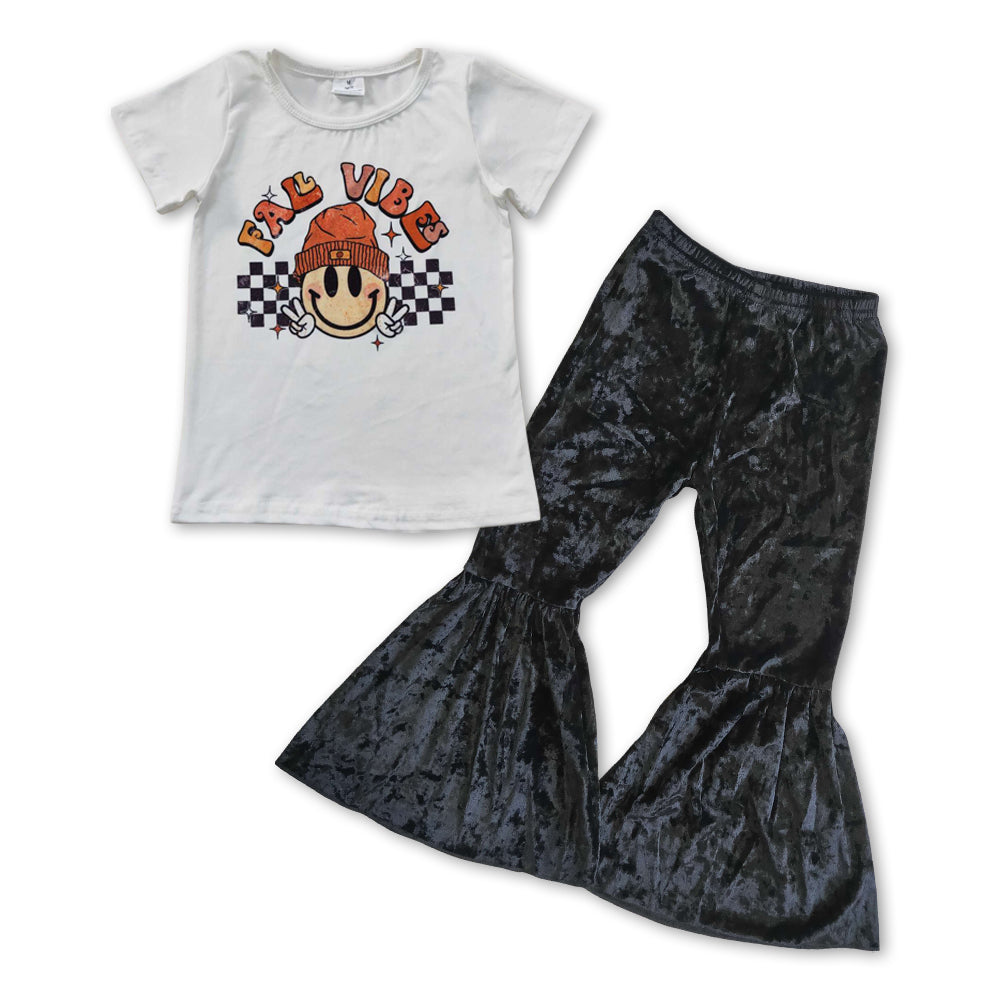 Smile FALL VIBE Print Baby shirt + black velvet