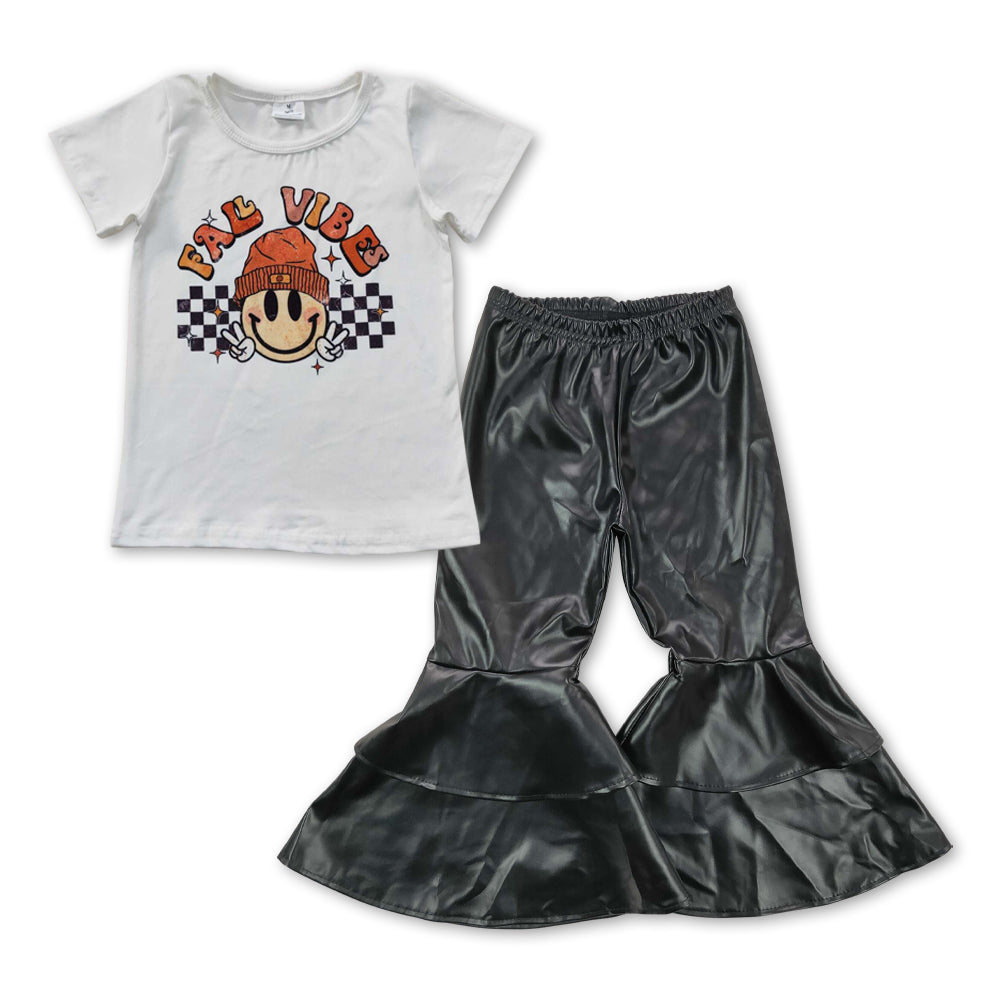 Smile FALL VIBE Print Baby shirt + black Leather
