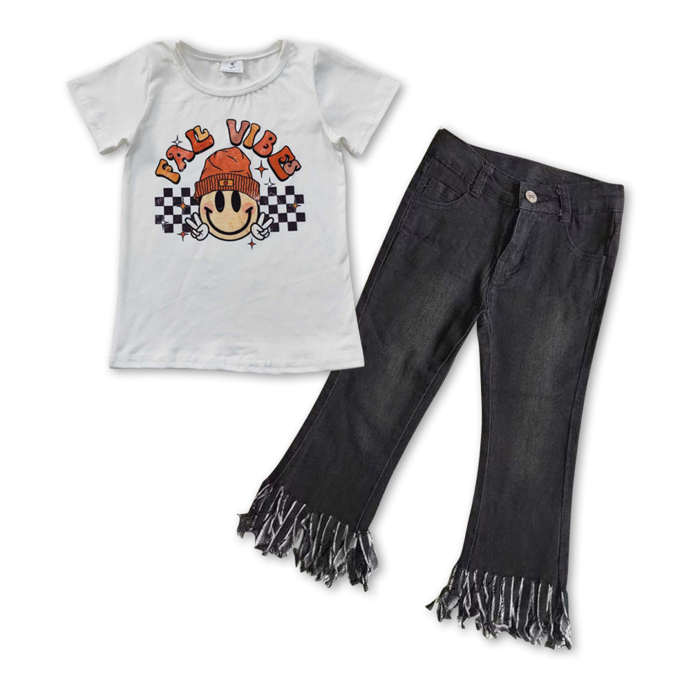 Smile FALL VIBE Print Baby shirt + Black Tassel Jeans