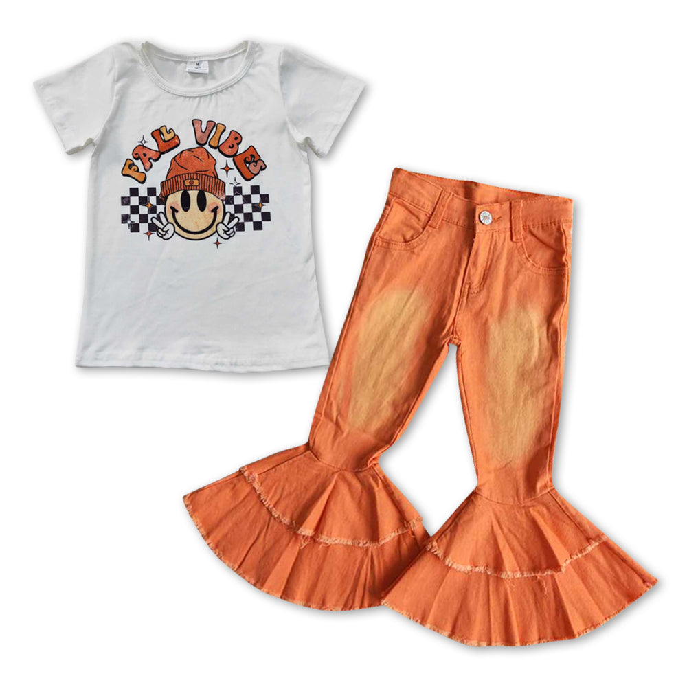 Smile FALL VIBE Print Baby shirt + Orange Jeans