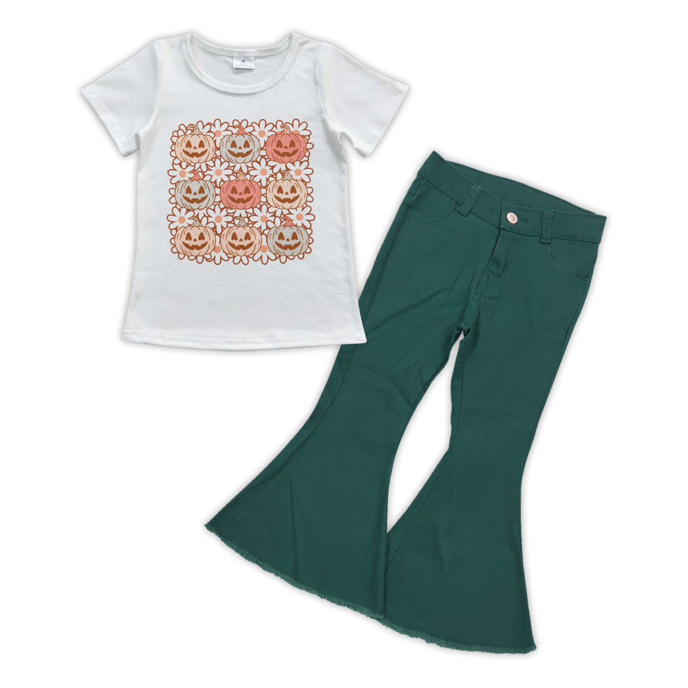 Smile Print Baby Shirt Green Jeans