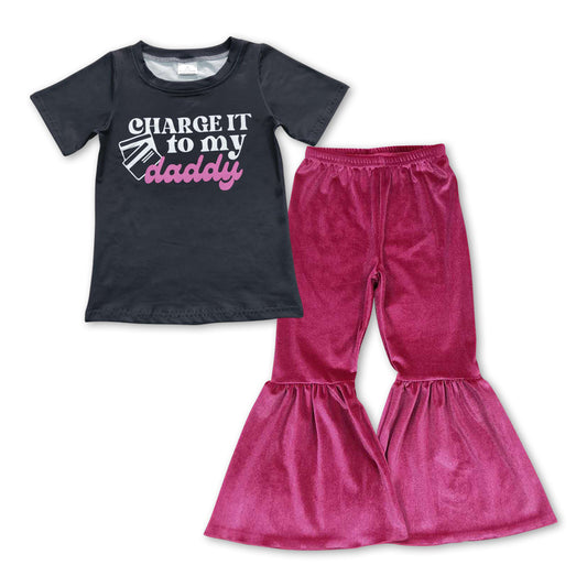Black Letter Purple velvet Girls Set