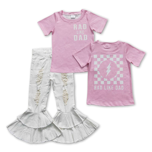 Black Letter Print Baby Shirt White Bell Pants Jeans