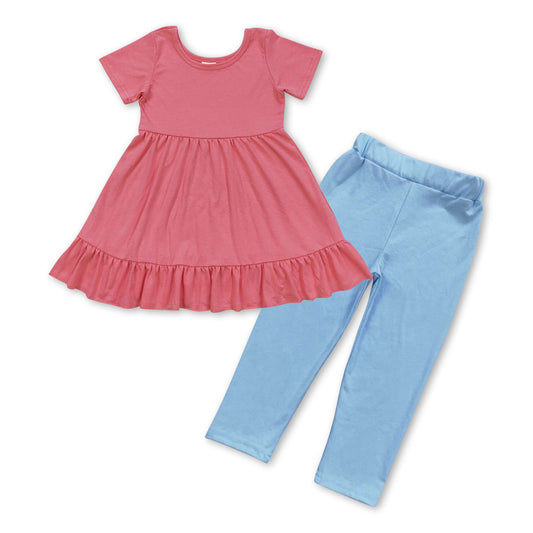 Pink Dress +Blue leggings