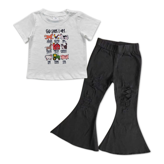 Animal Print Baby Shirt Black Bell Pants Jeans