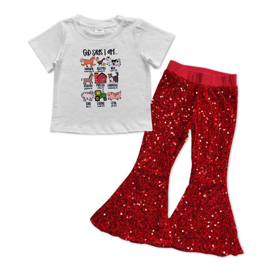 Animal Print Baby Shirt Red Sequin Pants Jeans