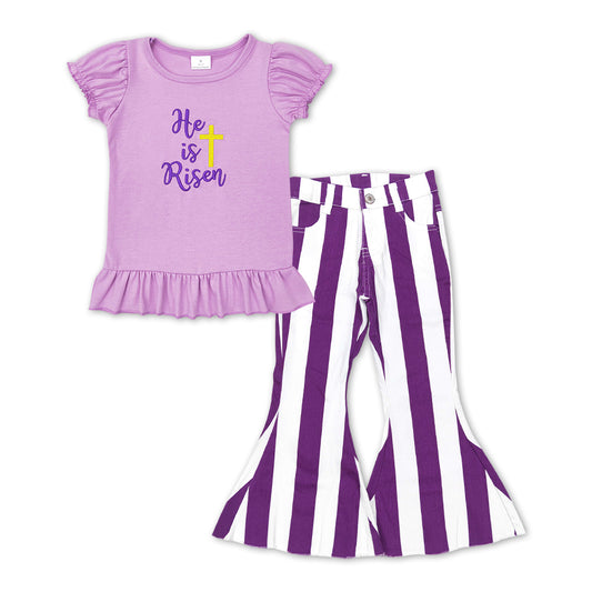 Easter He is Risen Shirt Purple Stripe Pants Jeans