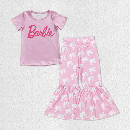 Pink Letter Short Sleeve +pink jeans