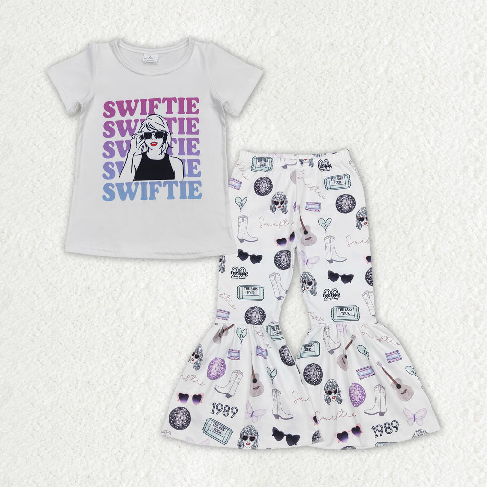 Letter short sleeve Cartoon Bell Pants Girls Set