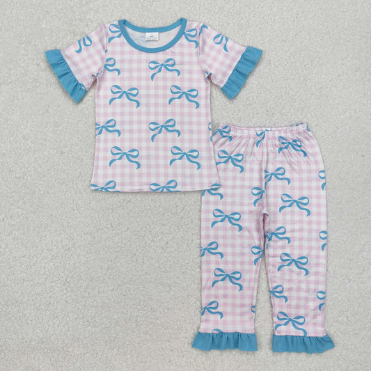 pink Bow plaid print Boutique girl outfits