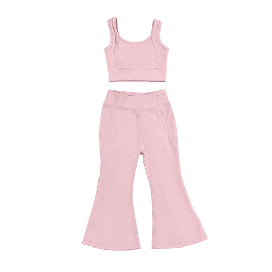 pre -order pink print Sleeveless yoga girls set GSPO2000