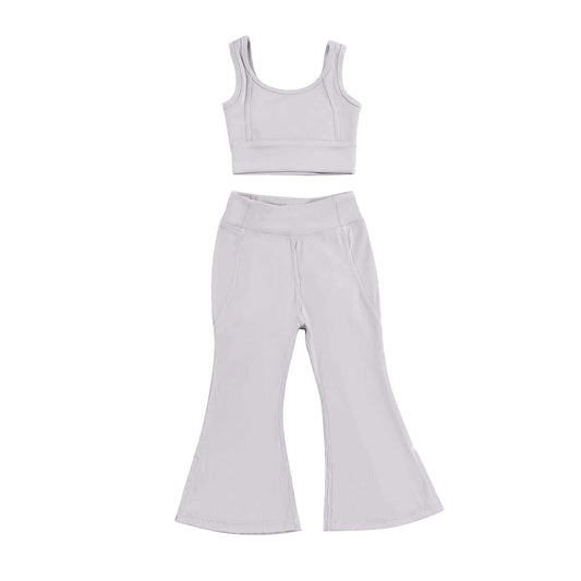 pre -order grey sleeveless yoga girls set GSPO2003