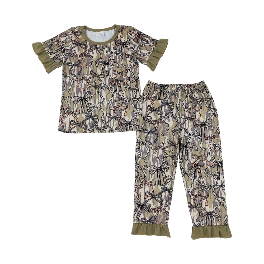 Camo bow Print shorts sleeve pajamas GSPO2264