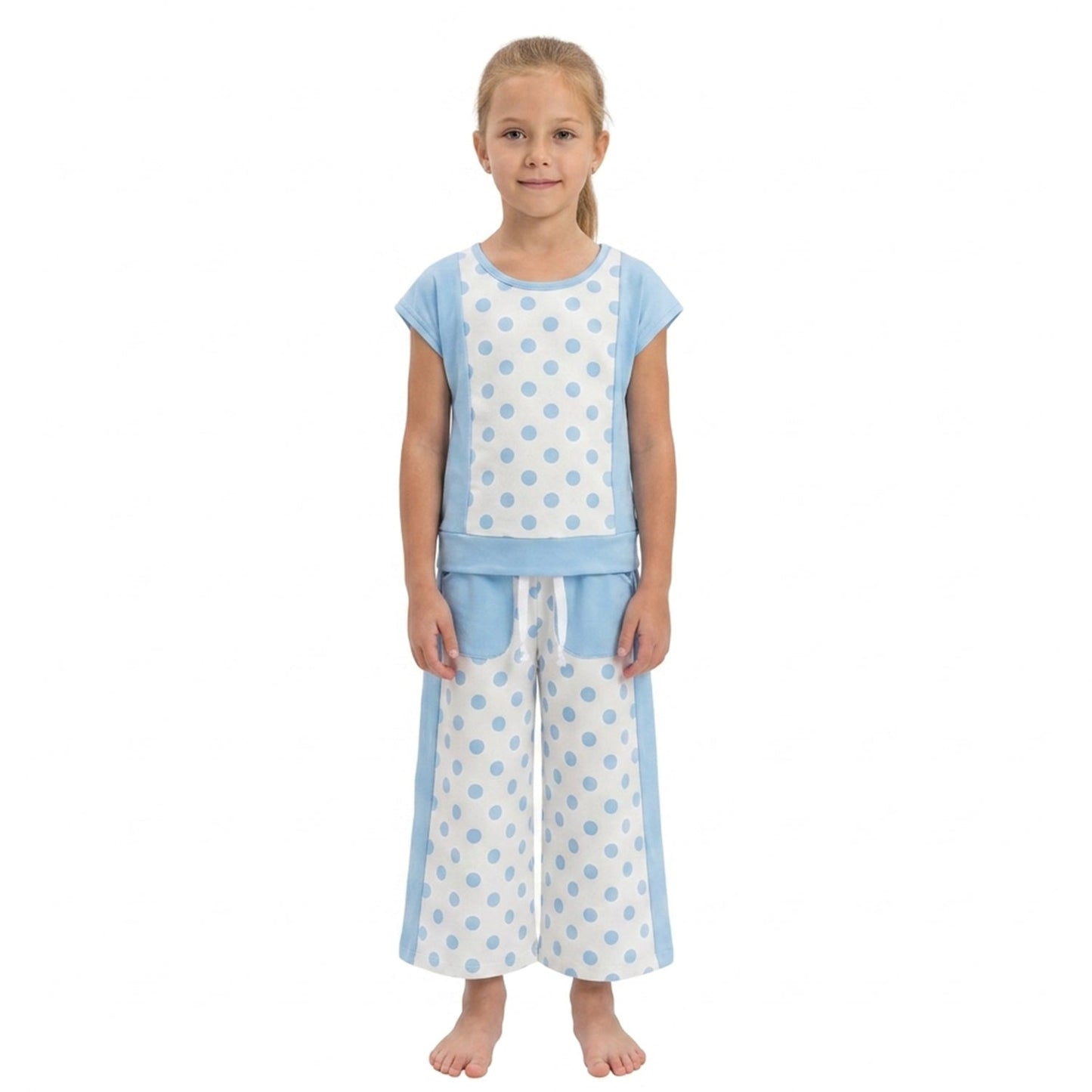 GSPO2334 Green Blue Color Dots Cute Yoga Girls Set