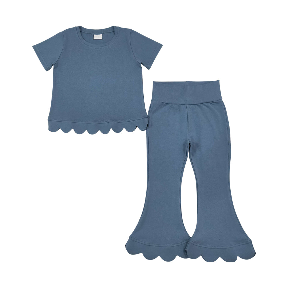 Blue scalloped edges Short Sleeve Girls Set GSPO2339
