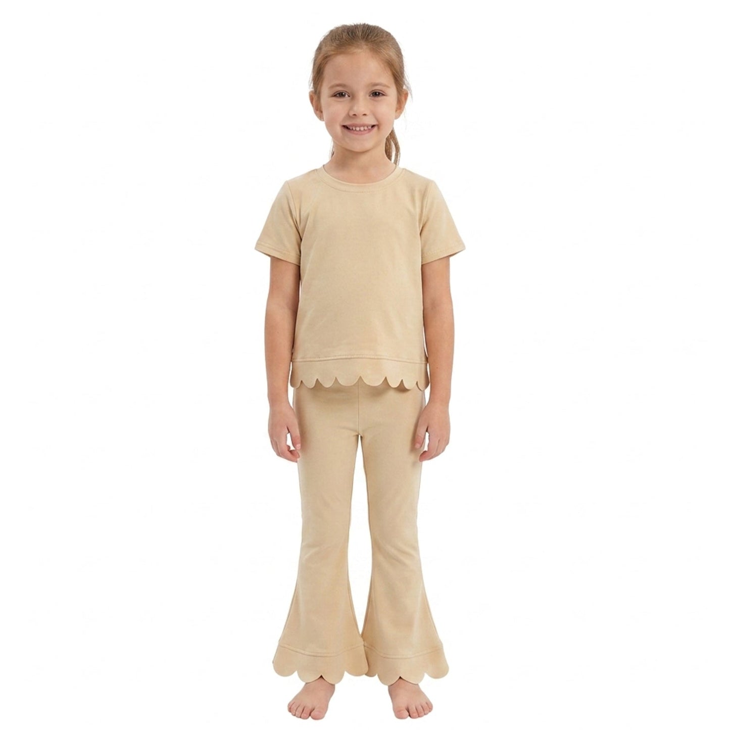 GSPO2340 Solid Color Yellow Scallop Edge Girls Set