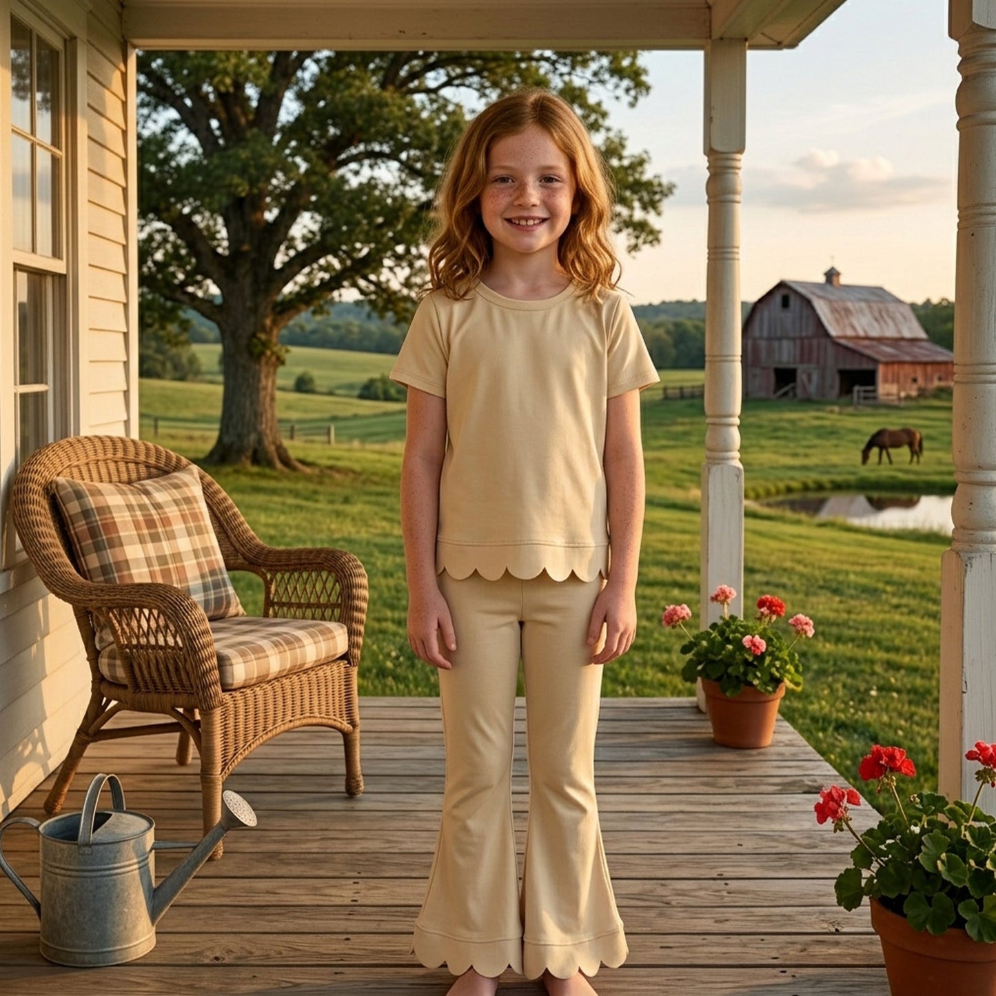 GSPO2340 Solid Color Yellow Scallop Edge Girls Set