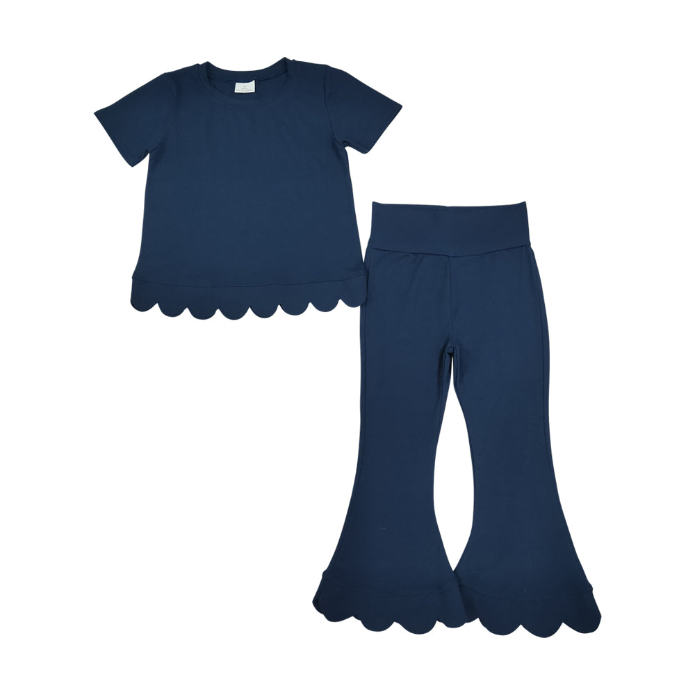 Navy scalloped edges Short Sleeve Girls Set GSPO2343
